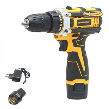 Cordless Screwdriver and Drill Machine - 12V 1350RPM 10mm Keyless Chuck 2x1.5Ah Battery - T7400